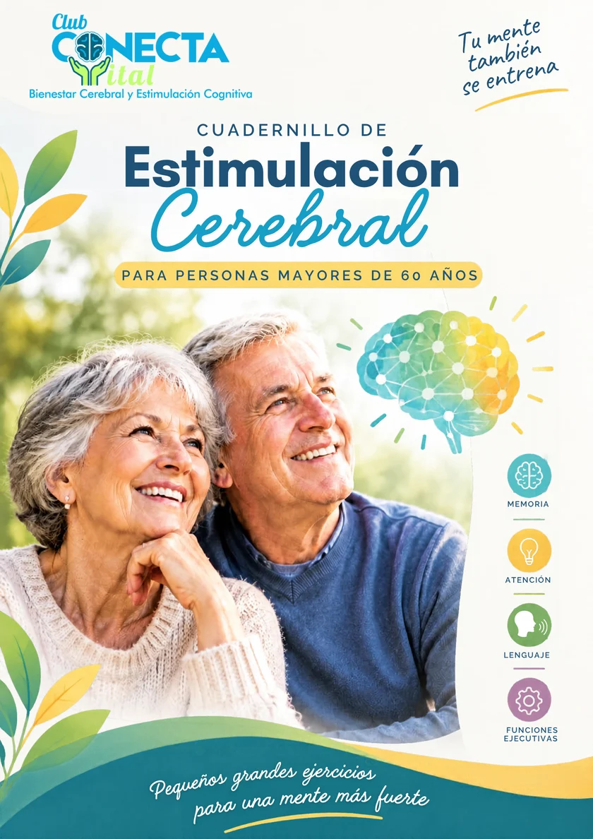 Portada del cuadernillo de estimulación cerebral para personas mayores de 60 años de Club Conecta Vital
